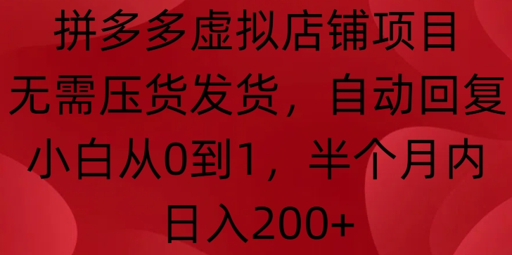 拼多多虚拟店铺项目，无需压货发货，自动回复，小白从0到1，半个月内日入200+【揭秘】_生财有道创业网-生财有道