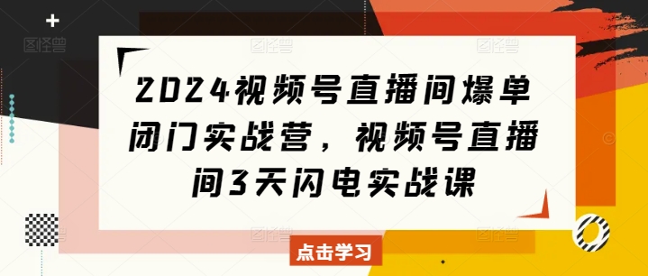 2024视频号直播间爆单闭门实战营，视频号直播间3天闪电实战课_生财有道创业网-生财有道