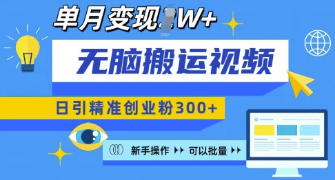 无脑搬运视频号可批量复制，新手即可操作，日引精准创业粉300+，月变现过W 【揭秘】_生财有道创业网-生财有道