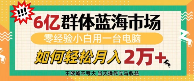 6亿群体蓝海市场，零经验小白用一台电脑，如何轻松月入过w【揭秘】——生财有道创业项目网-生财有道