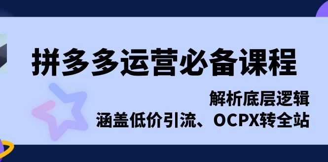 （13700期）拼多多运营必备课程，解析底层逻辑，涵盖低价引流、OCPX转全站_生财有道创业项目网-生财有道