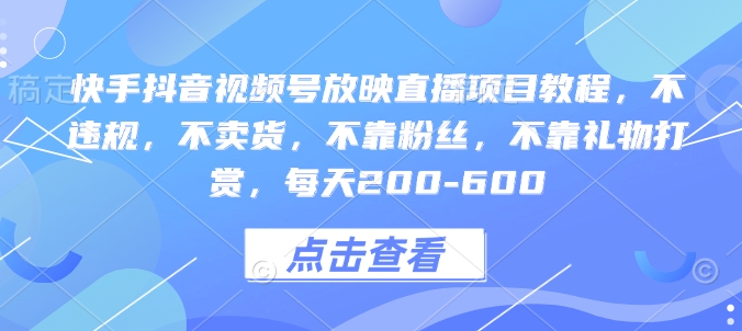 快手抖音视频号放映直播项目教程，不违规，不卖货，不靠粉丝，不靠礼物打赏，每天200-600_生财有道创业网-生财有道