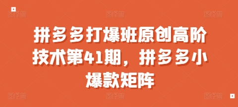 拼多多打爆班原创高阶技术第41期，拼多多小爆款矩阵_生财有道创业网-生财有道