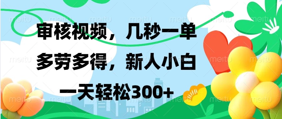 审核视频，几秒一单，多劳多得，新人小白一天轻松300+_生财有道创业网-生财有道