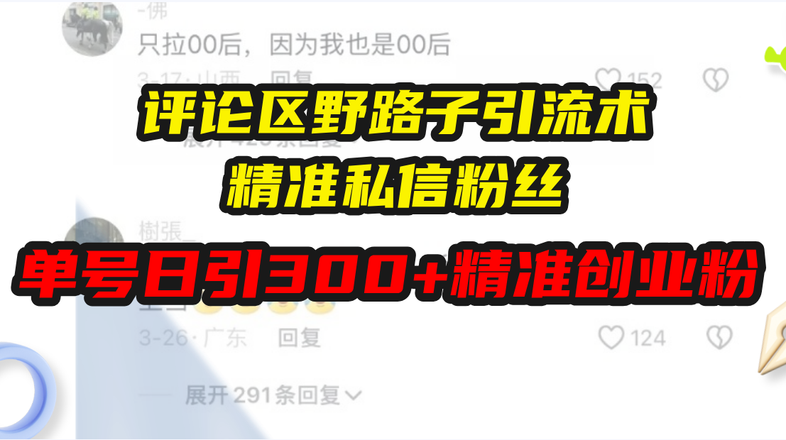 （13676期）评论区野路子引流术，精准私信粉丝，单号日引流300+精准创业粉_生财有道创业项目网-生财有道