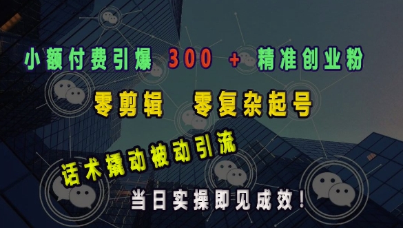 小额付费引爆 300 + 精准创业粉，零剪辑、零复杂起号，话术撬动被动引流，当日实操即见成效——生财有道创业项目网-生财有道