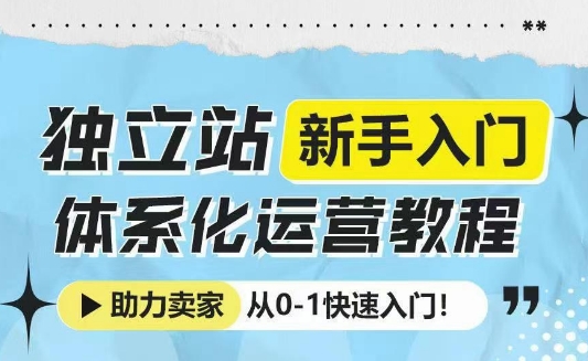 独立站新手入门体系化运营教程，助力独立站卖家从0-1快速入门!——生财有道创业项目网-生财有道