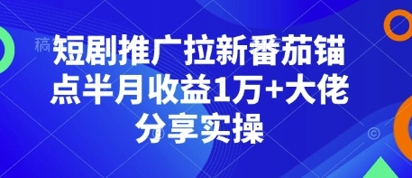 短剧推广拉新番茄锚点半月收益1万+大佬分享实操——生财有道创业项目网-生财有道