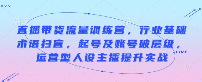 直播带货流量训练营，行业基础术语扫盲，起号及账号破层级，运营型人设主播提升实战——生财有道创业项目网-生财有道