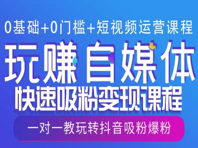 0基础+0门槛+短视频运营课程，玩赚自媒体快速吸粉变现课程，一对一教玩转抖音吸粉爆粉——生财有道创业项目网-生财有道