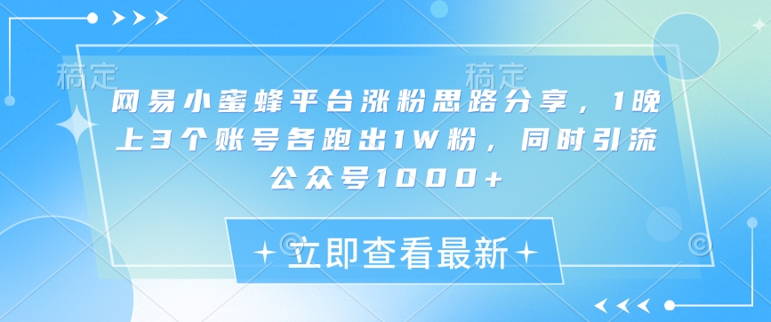 网易小蜜蜂平台涨粉思路分享，1晚上3个账号各跑出1W粉，同时引流公众号1000+——生财有道创业项目网-生财有道