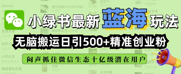 小绿书无脑搬运引流，全自动日引500精准创业粉，微信生态内又一个闷声发财的机会——生财有道创业项目网-生财有道