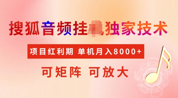 首发搜狐音频挂JI，项目红利期，可矩阵可放大，稳定月入5k【揭秘】——生财有道创业项目网-生财有道