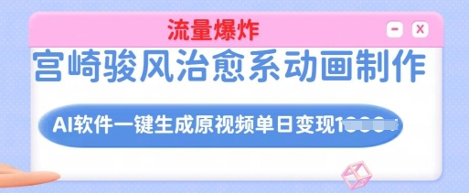 宫崎骏风治愈系动画制作，AI软件一键生成原创视频流量爆炸，单日变现多张，详细实操流程——生财有道创业项目网-生财有道