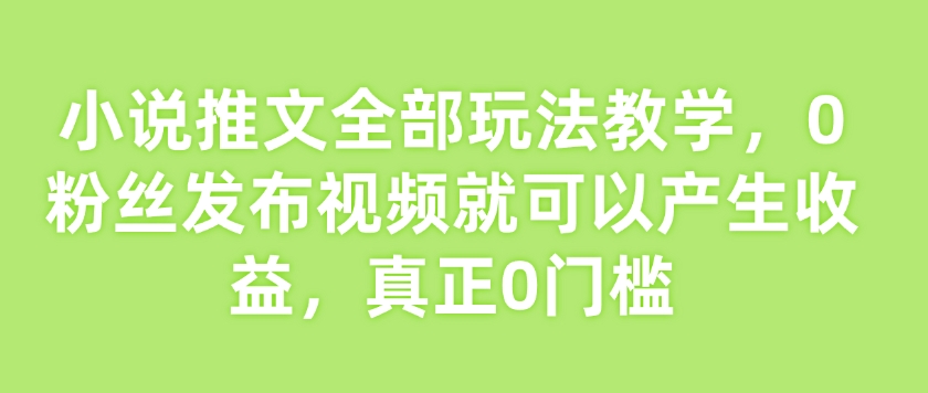 小说推文全部玩法教学，0粉丝发布视频就可以产生收益，真正0门槛——生财有道创业项目网-生财有道