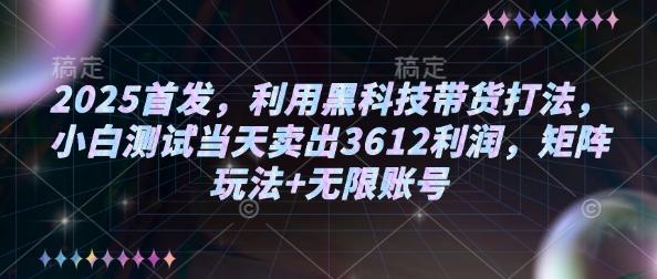 2025首发，利用黑科技带货打法，小白测试当天卖出3612利润，矩阵玩法+无限账号【揭秘】——生财有道创业项目网-生财有道