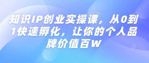 知识IP创业实操课，从0到1快速孵化，让你的个人品牌价值百W——生财有道创业项目网-生财有道