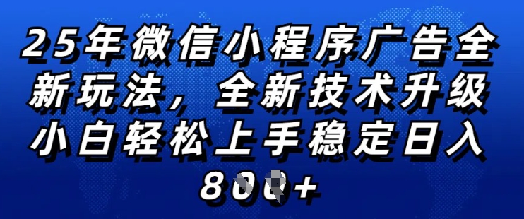 2025年微信小程序全新玩法纯小白易上手，稳定日入多张，技术全新升级，全网首发【揭秘】——生财有道创业项目网-生财有道
