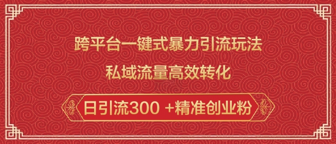 跨平台一键式暴力引流玩法，私域流量高效转化日引流300 +精准创业粉——生财有道创业项目网-生财有道