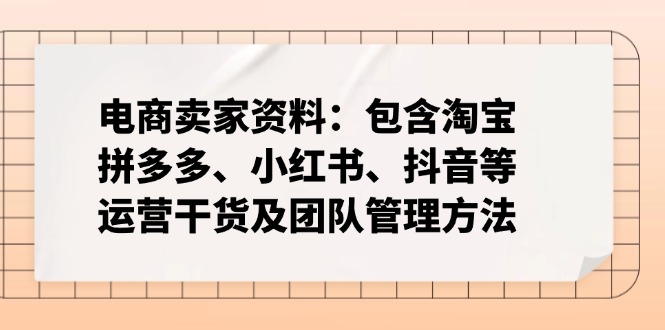 （14354期）电商卖家资料：包含淘宝、拼多多、小红书、抖音等运营干货及团队管理方法_生财有道创业项目网-生财有道