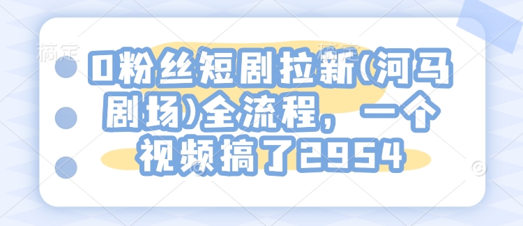 0粉丝短剧拉新(河马剧场)全流程，一个视频搞了2954——生财有道创业项目网-生财有道