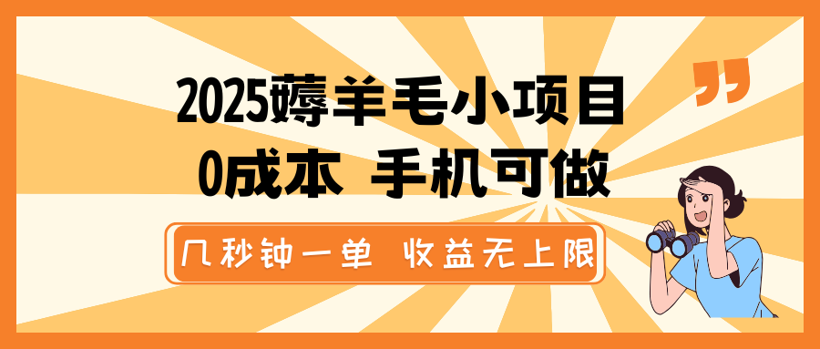 2025薅羊毛小项目，0成本 手机可做，几秒钟一单，收益无上限_生财有道创业网-生财有道