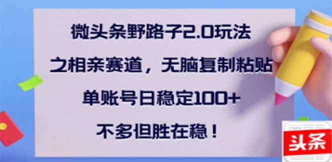 （14334期）微头条野路子2.0玩法之相亲赛道，无脑搬砖复制粘贴，单账号日稳定300+…_生财有道创业项目网-生财有道