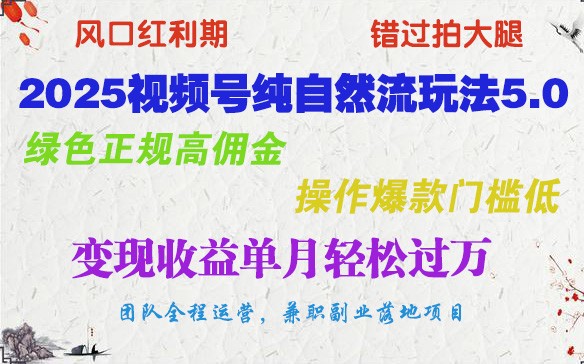 2025视频号纯自然流玩法5.0，绿色正规高佣金，操作爆款门槛低，变现收益单月轻松过万_生财有道创业网-生财有道
