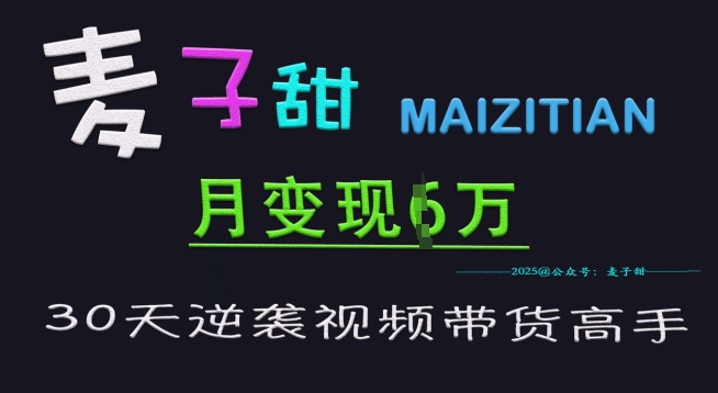 麦子甜30天逆袭视频带货高手，单月变现6W加特训营——生财有道创业项目网-生财有道