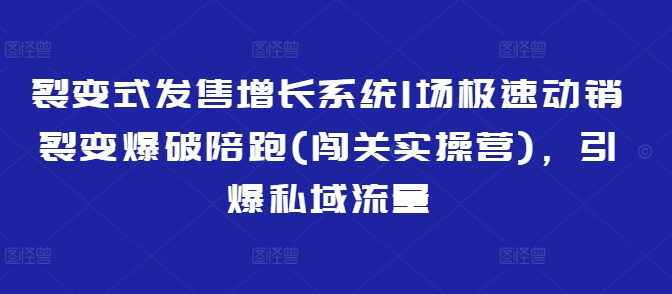 裂变式发售增长系统1场极速动销裂变爆破陪跑(闯关实操营)，引爆私域流量——生财有道创业项目网-生财有道