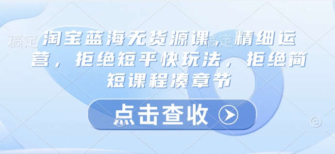 淘宝蓝海无货源课，精细运营，拒绝短平快玩法，拒绝简短课程凑章节——生财有道创业项目网-生财有道