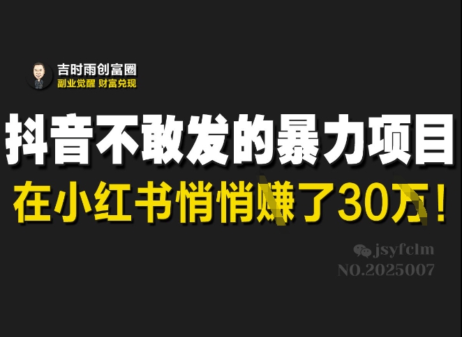 抖音不敢发的暴利项目，在小红书悄悄挣了30W——生财有道创业项目网-生财有道