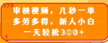 审核视频，几秒一单，多劳多得，新人小白一天轻松3张【揭秘】——生财有道创业项目网-生财有道