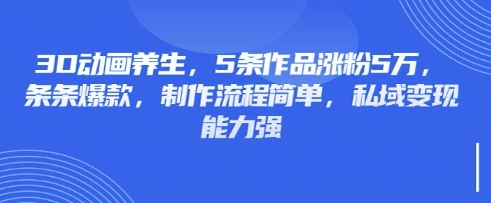 3D动画养生，5条作品涨粉5万，条条爆款，制作流程简单，私域变现能力强——生财有道创业项目网-生财有道