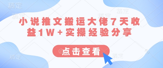 小说推文搬运大佬7天收益1W+实操经验分享——生财有道创业项目网-生财有道
