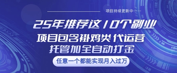 25年推荐这10个副业项目包含褂鸡类、代运营托管类、全自动打金类【揭秘】——生财有道创业项目网-生财有道