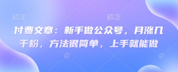 付费文章：新手做公众号，月涨几干粉，方法很简单，上手就能做——生财有道创业项目网-生财有道