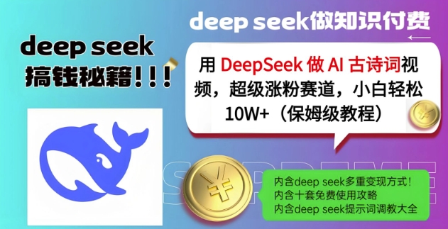 用DeepSeek做AI古诗词视频，超级涨粉赛道，小白轻松涨粉10W+(保姆级教程)——生财有道创业项目网-生财有道