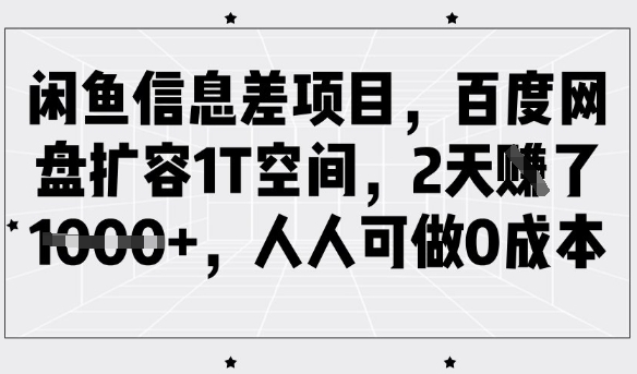 闲鱼信息差项目，百度网盘扩容1T空间，2天收益1k+，人人可做0成本——生财有道创业项目网-生财有道
