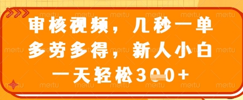 审核视频，几秒一单，多劳多得，新人小白一天轻松3张【揭秘】——生财有道创业项目网-生财有道