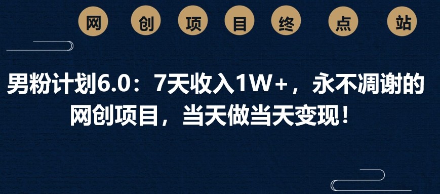 男粉计划6.0：7天收入1W+，永不凋谢的网创项目，当天做当天变现！_生财有道创业网-生财有道