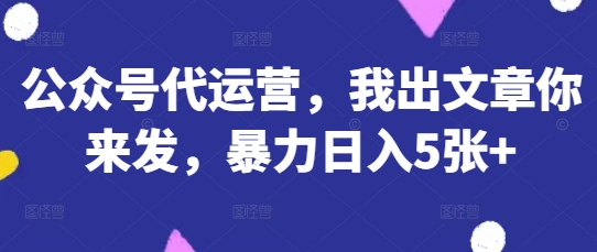 公众号代运营，我出文章你来发，暴力日入5张+【揭秘】——生财有道创业项目网-生财有道