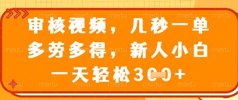 最新审核视频，几秒一单，多劳多得，新人小白一天轻松3张【揭秘】——生财有道创业项目网-生财有道