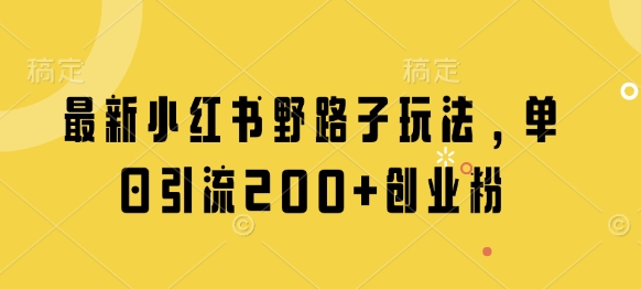 最新小红书野路子玩法，单日引流200+创业粉——生财有道创业项目网-生财有道