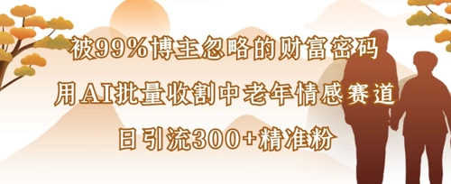 被99%博主忽略的财富密码：用AI批量收割中老年情感赛道，日引流300+精准粉——生财有道创业项目网-生财有道