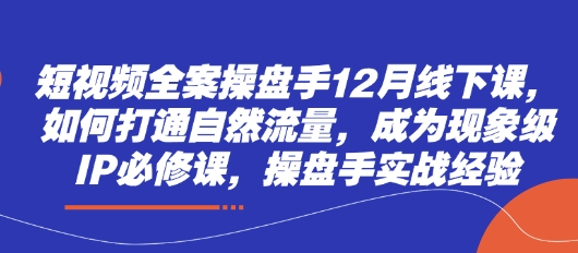 短视频全案操盘手12月线下课，如何打通自然流量，成为现象级IP必修课，操盘手实战经验——生财有道创业项目网-生财有道