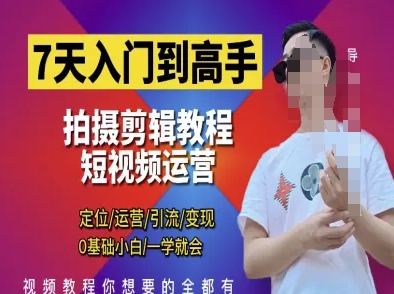 7天入门到高手，短视频剪辑运营高手课，定位 运营 引|流 变现，0基础小白一学就会——生财有道创业项目网-生财有道