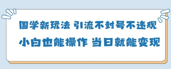 国学新玩法，引流不封号不违规小白也能操作，当日就能变现——生财有道创业项目网-生财有道