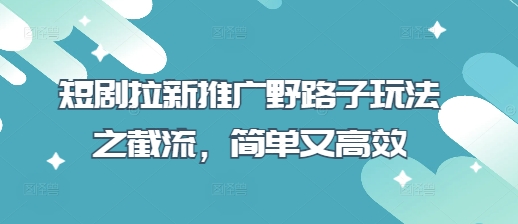 短剧拉新推广野路子玩法之截流，简单又高效——生财有道创业项目网-生财有道