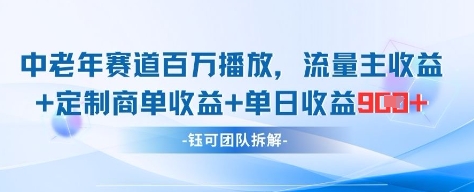 中老年赛道百万播放+流量主收益+定制收益，单日收益9张——生财有道创业项目网-生财有道